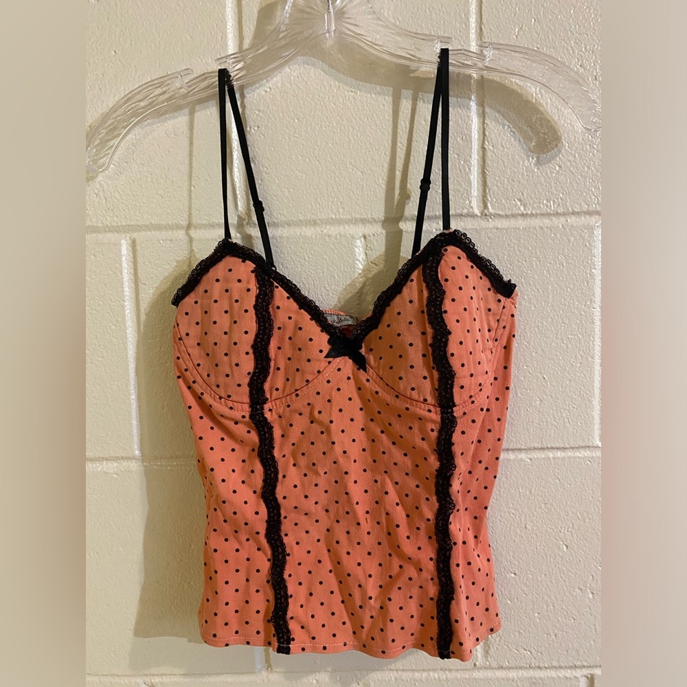 Funkadelic vintage polka dot Y2K whimsigoth corset style crop top with lace
